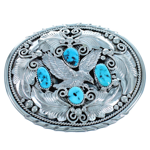 Turquoise Navajo Sterling Silver Eagle Belt Buckle RX115750